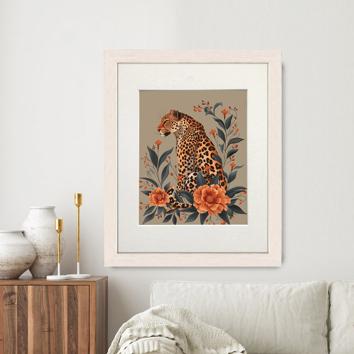 Leopard Orange Flowers 2  Art Print, Canvas art