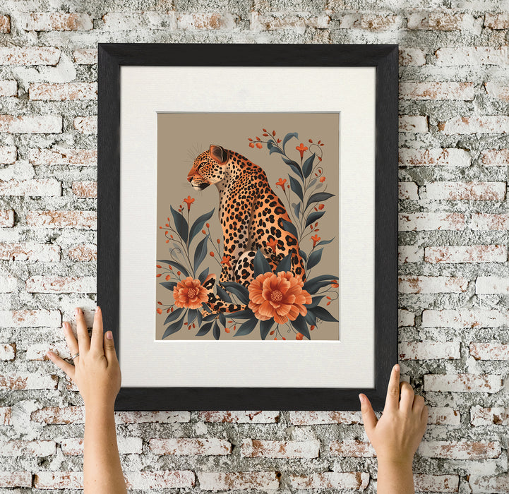 Leopard Orange Flowers 2  Art Print, Canvas art