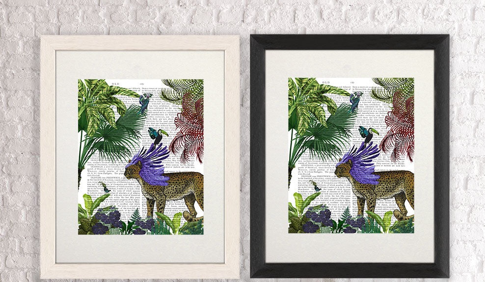 Crested Leopard In Tropical Jungle, Book Print, Art Print, Wall Art