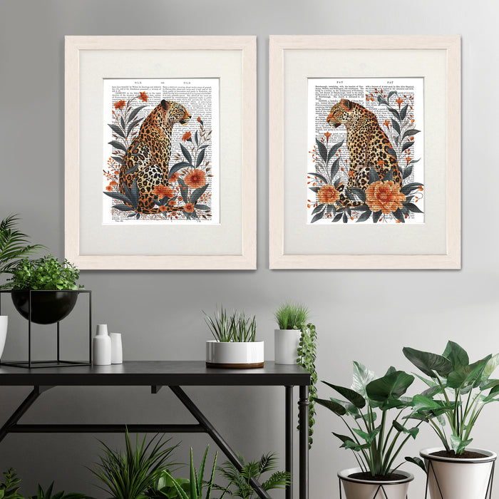 Leopards Orange Flowers Collection Gallery Set 2 Book Prints, Art Print, Canvas art