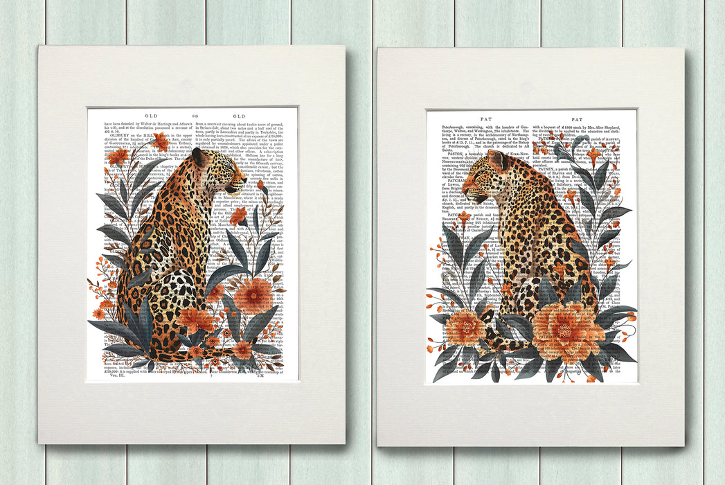 Leopards Orange Flowers Collection Gallery Set 2 Book Prints, Art Print, Canvas art