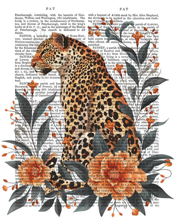 Leopard Orange Flowers 2, Book Print, Art Print, Wall Art