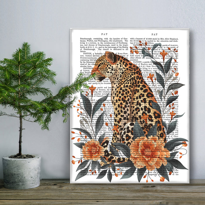 Leopard Orange Flowers 2, Book Print, Art Print, Wall Art