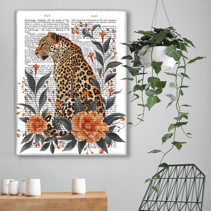 Leopard Orange Flowers 2, Book Print, Art Print, Wall Art