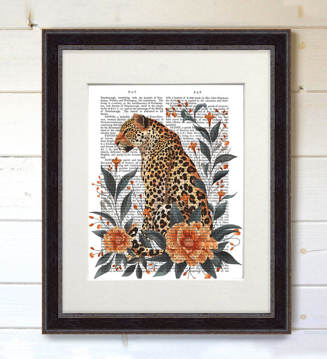 Leopard Orange Flowers 2, Book Print, Art Print, Wall Art