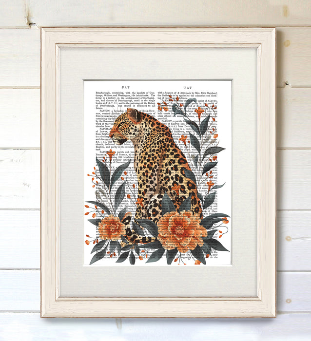 Leopard Orange Flowers 2, Book Print, Art Print, Wall Art