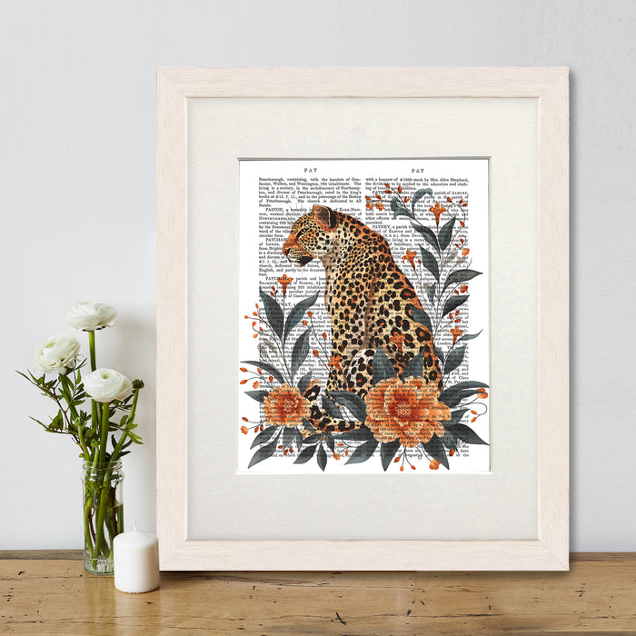 Leopard Orange Flowers 2, Book Print, Art Print, Wall Art