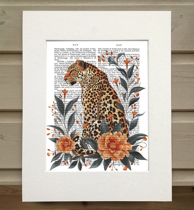 Leopard Orange Flowers 2, Book Print, Art Print, Wall Art