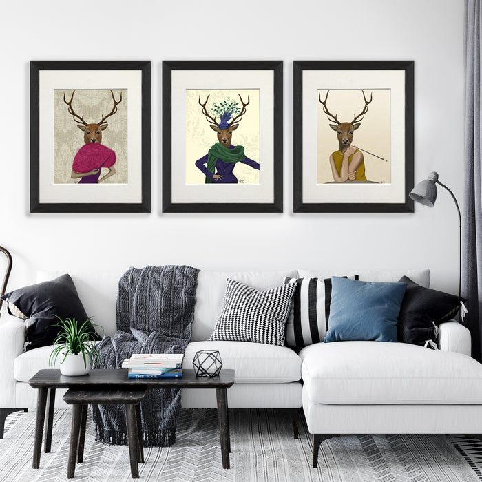 Collection - 3 prints, Deer Ladies Art Print, Canvas Wall Art