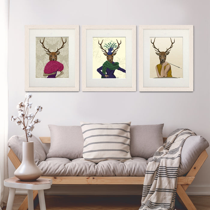 Collection - 3 prints, Deer Ladies Art Print, Canvas Wall Art