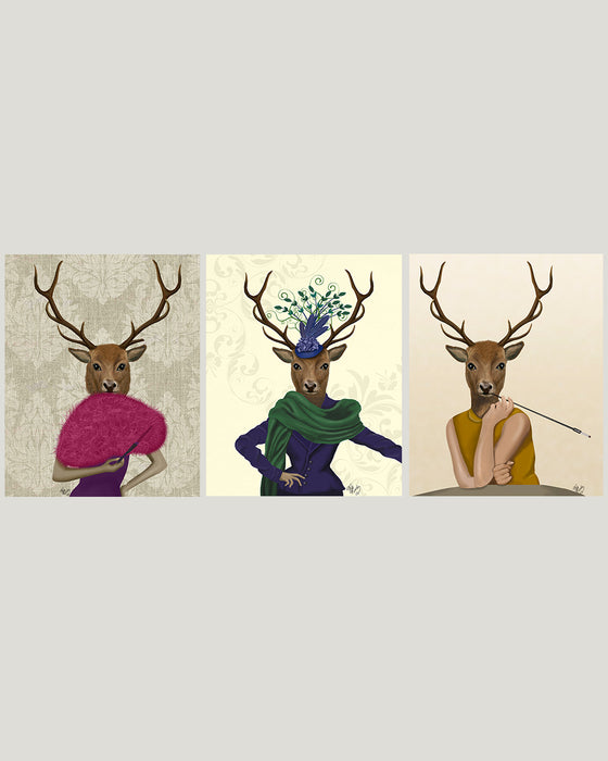 Collection - 3 prints, Deer Ladies Art Print, Canvas Wall Art