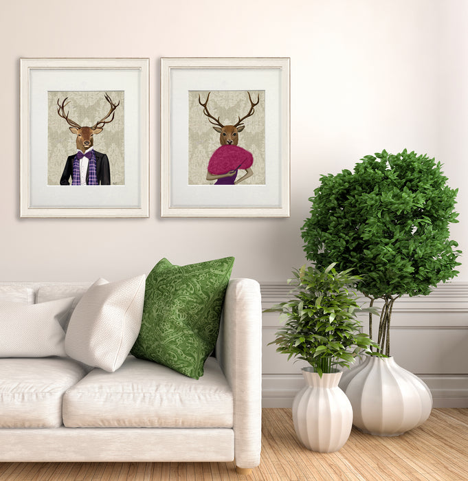 Collection - 2 prints, Deer Couple Art Print, Canvas Wall Art