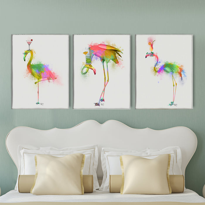 Collection - 3 prints, Flamingo Cocktail Bar Art Print, Canvas Wall Art