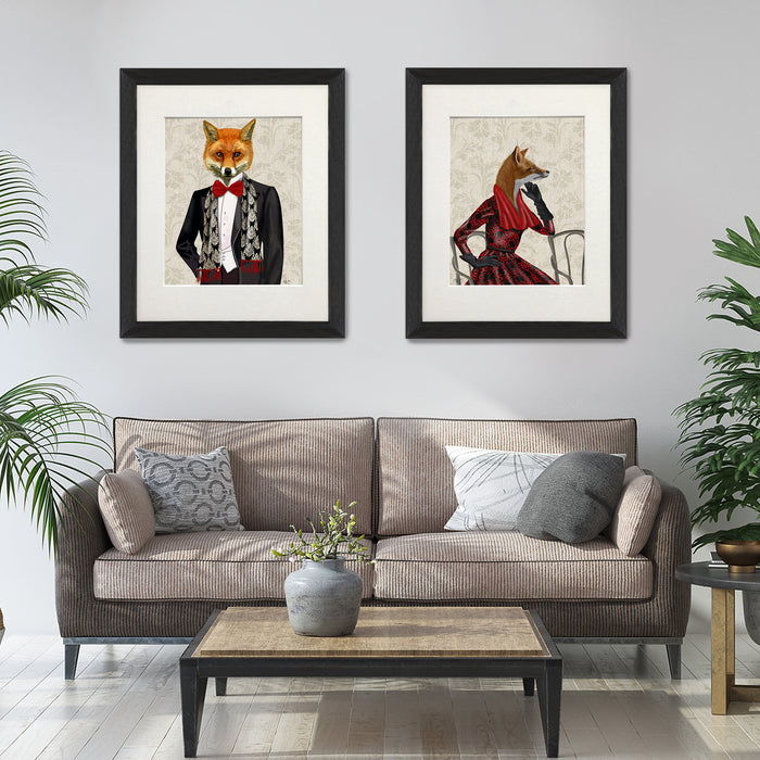 Collection - 2 prints, Fox Couple Art Print, Canvas Wall Art