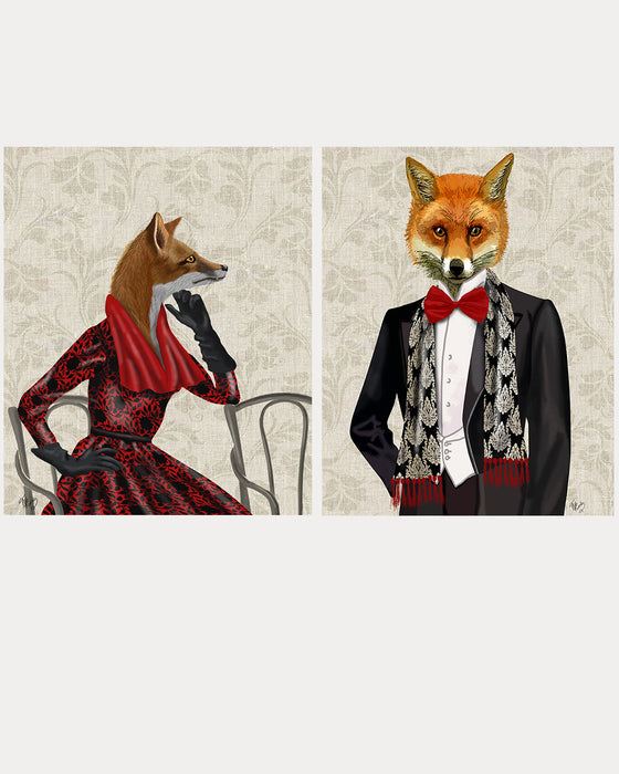 Collection - 2 prints, Fox Couple Art Print, Canvas Wall Art