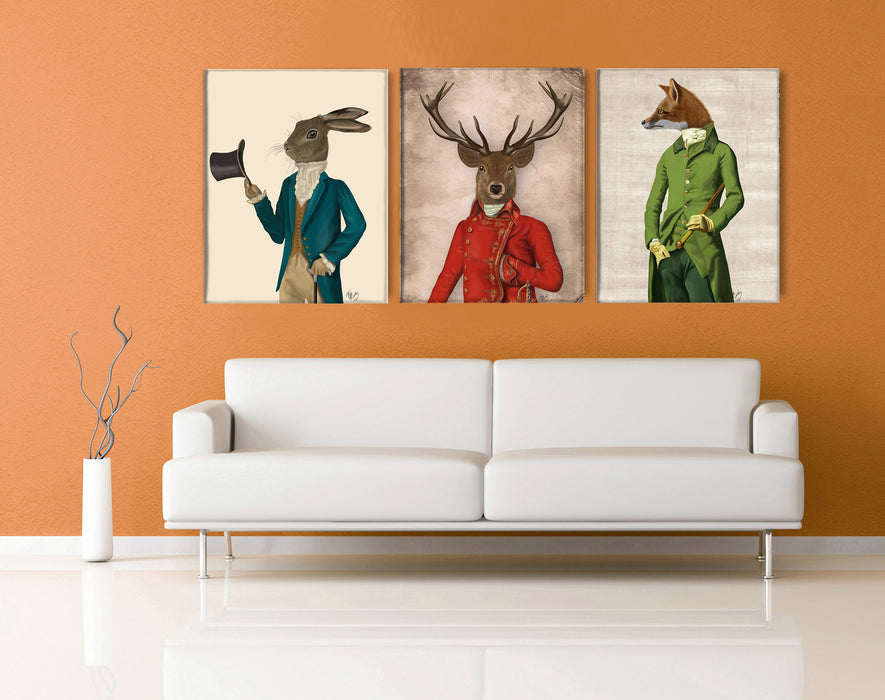 Collection - 3 prints, Regency Hare, Deer & Fox Art Print, Canvas Wall Art