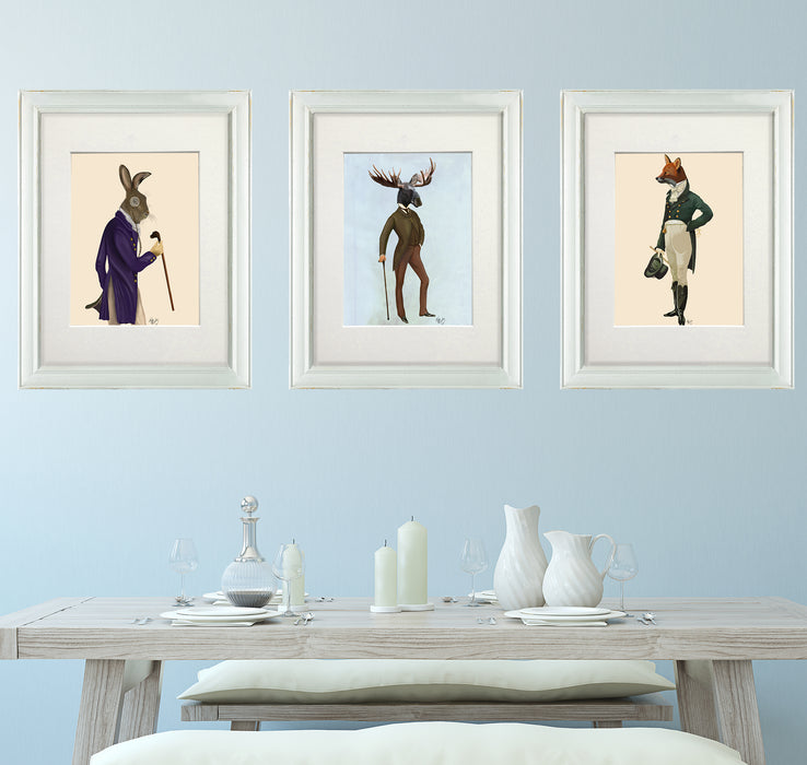 Collection - 3 prints, Hare, Moose & Fox Regency Art Print, Canvas Wall Art