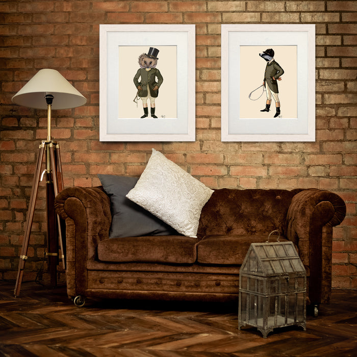 Collection - 2 prints, Hedgehog and Badger Equestrian Art Print, Canvas Wall Art