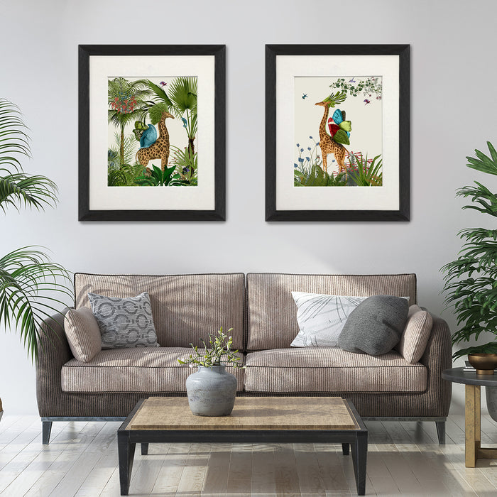 Collection - 2 prints, Tropical Giraffes Jungle Animal Art Print, Canvas Wall Art