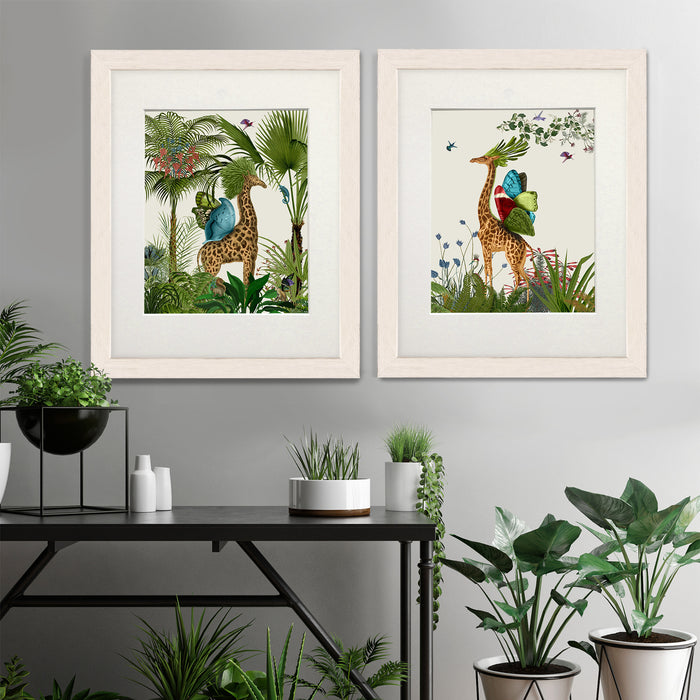 Collection - 2 prints, Tropical Giraffes Jungle Animal Art Print, Canvas Wall Art