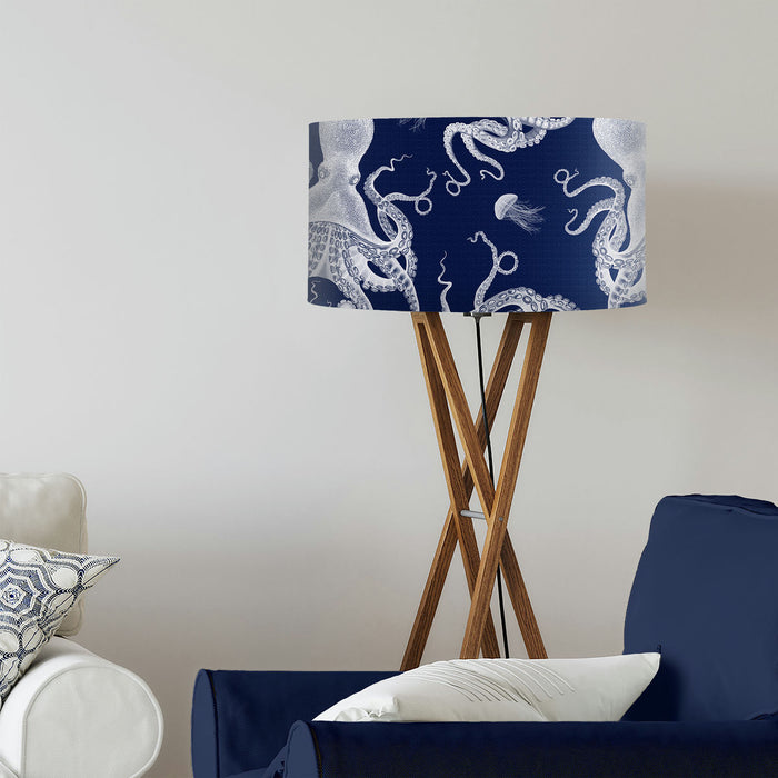 Octopus 3, White on Blue, Nautical, Wholesale Lampshade