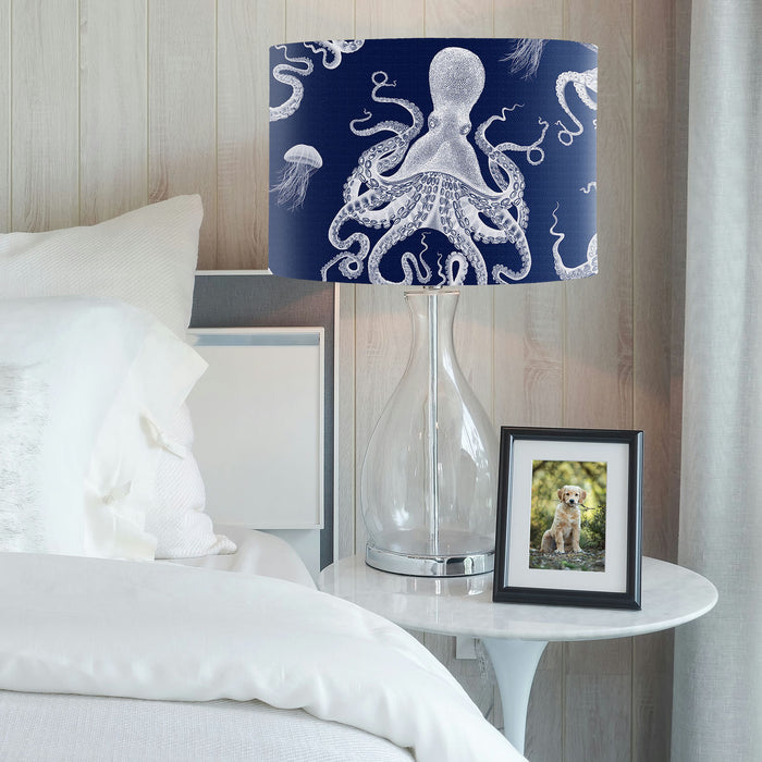 Octopus 3, White on Blue, Nautical, Wholesale Lampshade