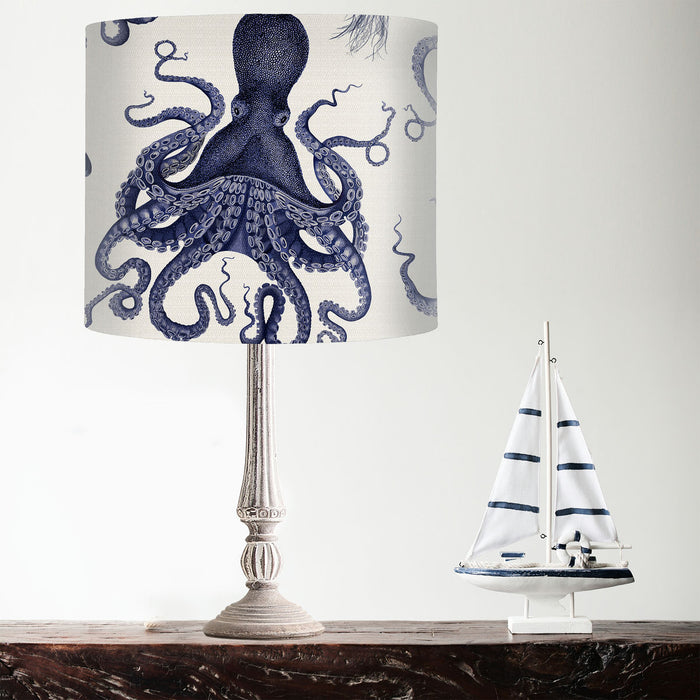 Octopus 3, Blue on White, Nautical, Wholesale Lampshade