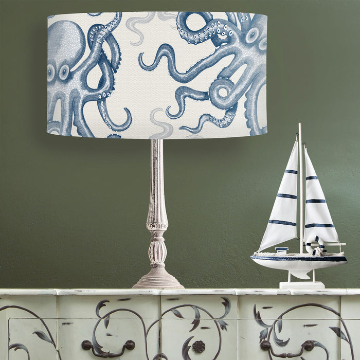 Octopus random, Blue on white, Nautical, Wholesale Lampshade