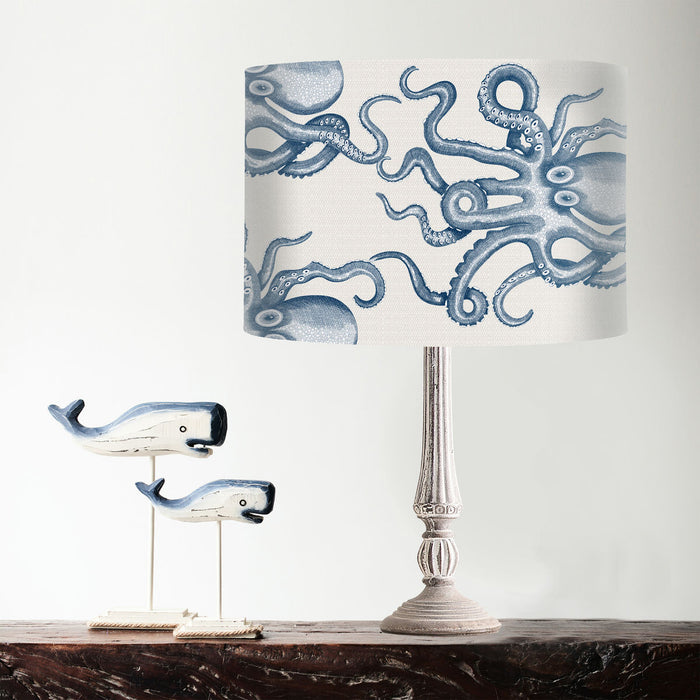 Octopus sideways, Blue on white,Nautical, Wholesale Lampshade