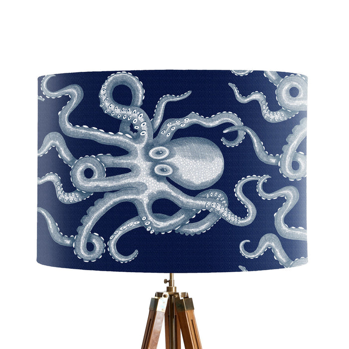 Octopus sideways, White on blue, Nautical, Wholesale Lampshade