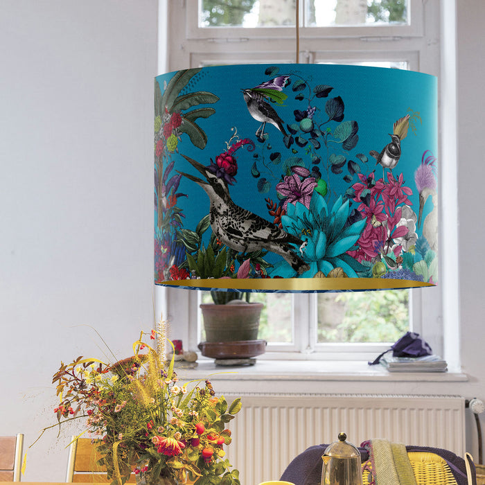 Glorious Plumes, Blue Turquoise, Gold Lined Wholesale Lampshade