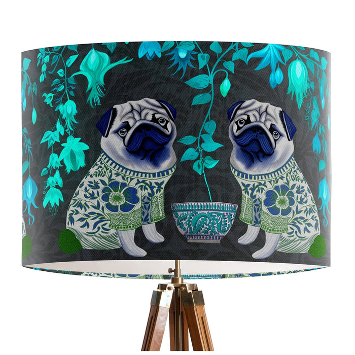 Chinoiserie Pug Twins on Charcoal, Wholesale Lampshade