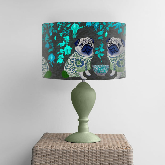 Chinoiserie Pug Twins on Charcoal, Wholesale Lampshade