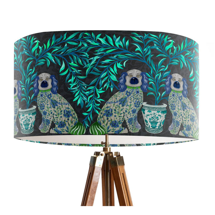 Staffordshire Dog Twins on Charcoal, Chinoiserie Wholesale Lampshade