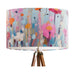 Delicate colourful wildflower design against a serene pale blue backdrop on a large sized 40x25cm handcrafted fabric lampshade by artist Kelly Stevens-McLaughlan