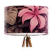 Pink and taupe tropical leaves and flowers, a lively design on a large sized 40x25cm handcrafted fabric lampshade by artist Kelly Stevens-McLaughlan