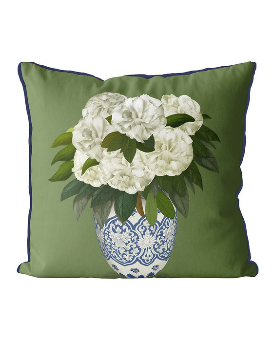 Chinoiserie Peonies White, Blue, Cushion / Throw Pillow