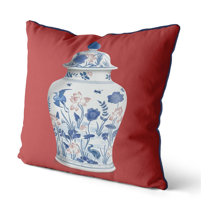 Chinoiserie Vase Crane Garden Cushion Throw Pillow FabFunky