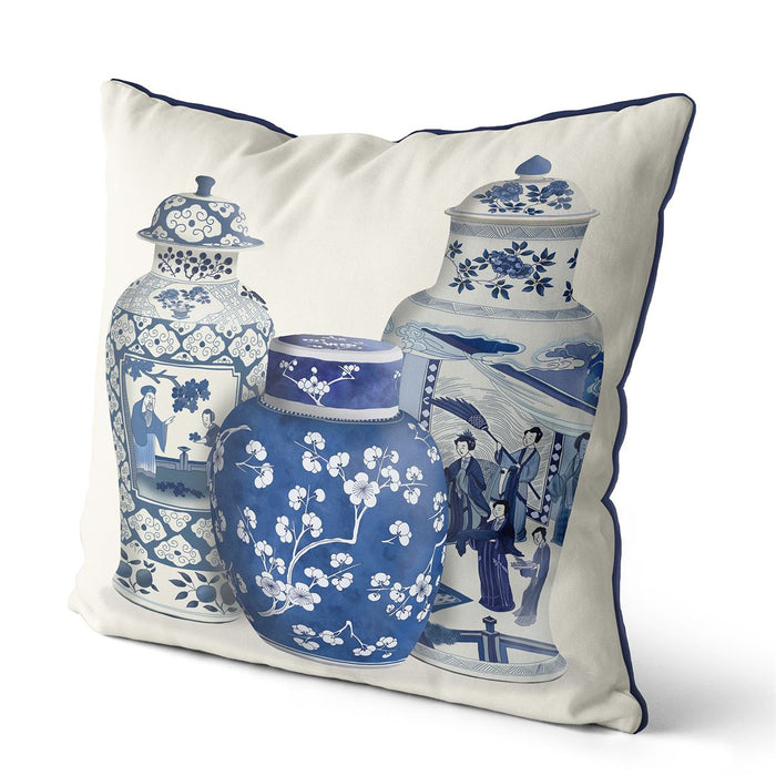 Chinoiserie Vase Trio 2, Cushion / Throw Pillow