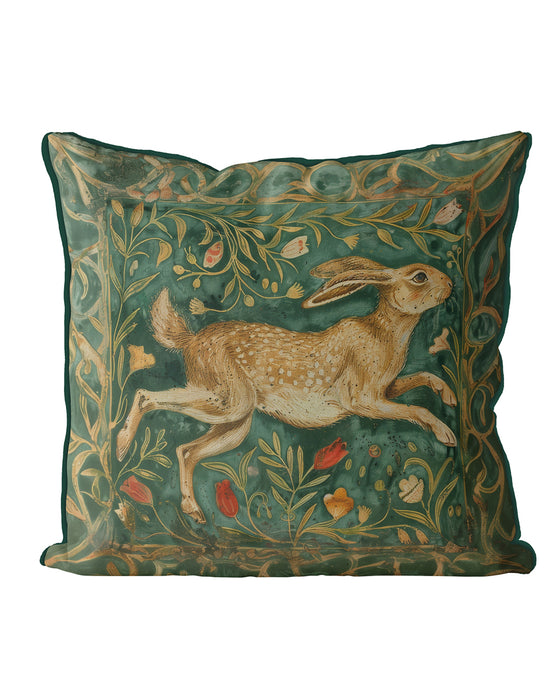 Cottontail Whimsical Hare Green Cushion / Throw Pillow