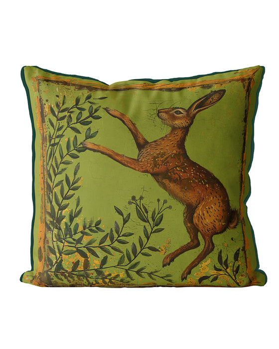 Beauvais Hare Farmhouse Green Cushion / Throw Pillow