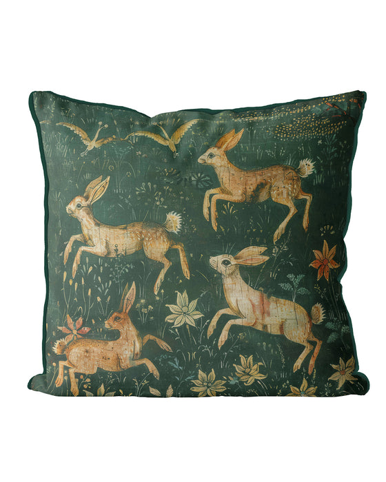 Woodland Hare Dew Bright Meadow Green Cushion / Throw Pillow