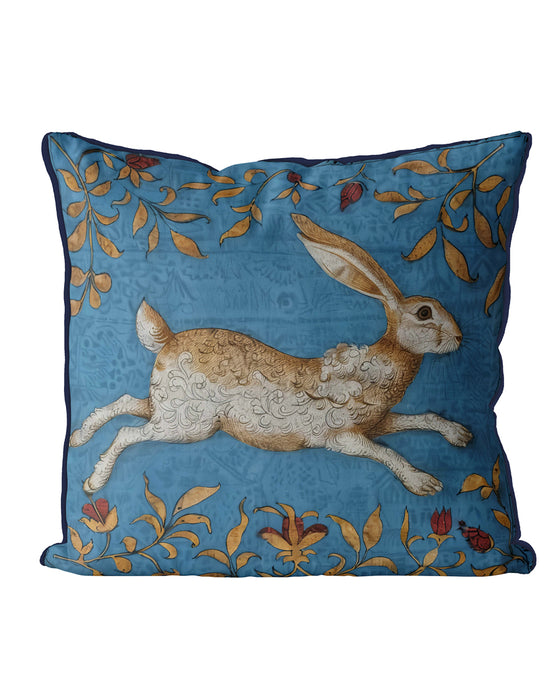 Woodland Hare Wind-swift Blue Cushion / Throw Pillow