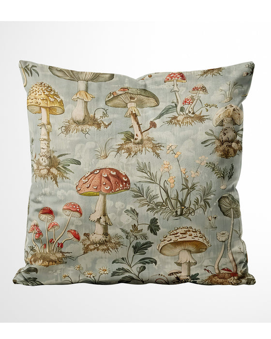 Mushrooms on Grey Boutique Velvet Cushion Throw Pillow Cover