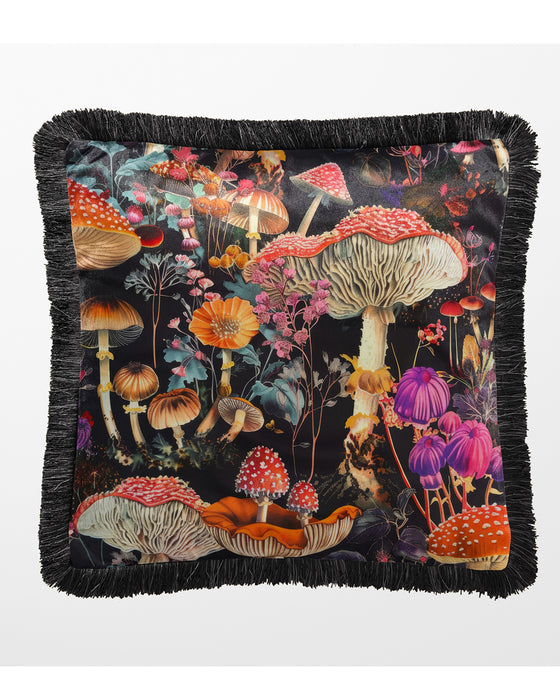 Shroom Grove Luxury Fringed Velvet Cushion Throw Pillow Cover