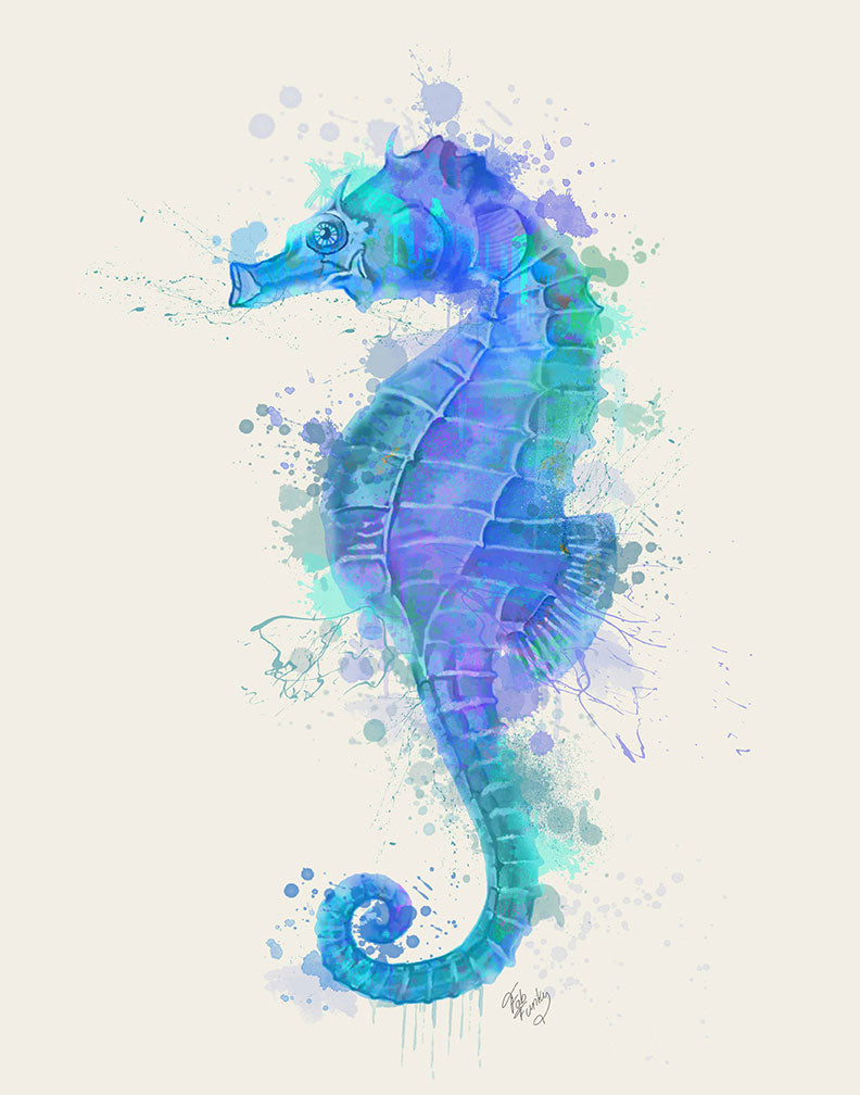 Seahorse Rainbow Splash Blue or Pink, Nautical, Coastal Art Print ...