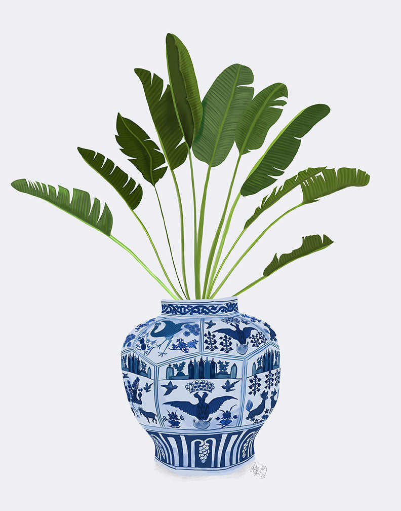 Chinoiserie Vase 5, With Plant, Art Print — FabFunky