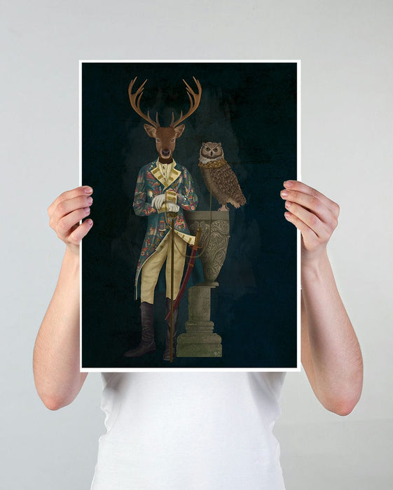 Archie Buckingham Deer and Owl Limited Edition, Fine Art Print | Ltd Ed Canvas 18x24inch