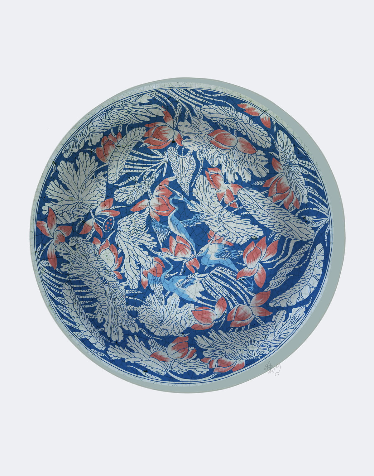 Chinoiserie Plate, Crane Circle, Art Print, Canvas Art — Fabfunky