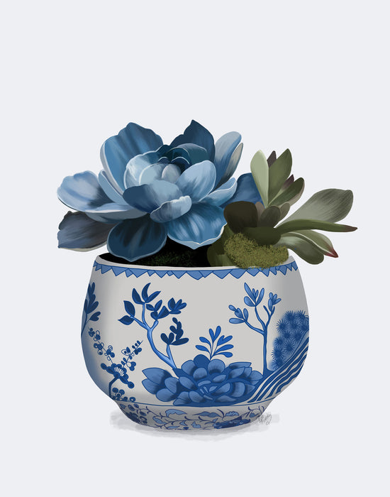 Echeveria in Blue 1, Chinoiserie Art Print, Canvas art | FabFunky